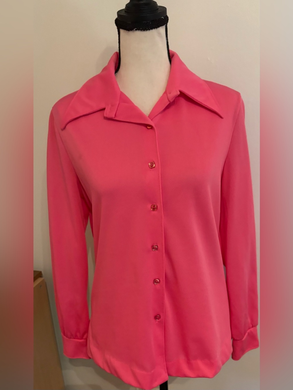 70’s Vintage Pink Polyester Button Up Top from Bodin Knits Size Large